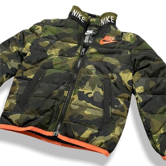 Nike Youth NSW Puffer Jacket Army Camouflage/Orange 76G459-A38 size 2T New - Picture 2 of 11